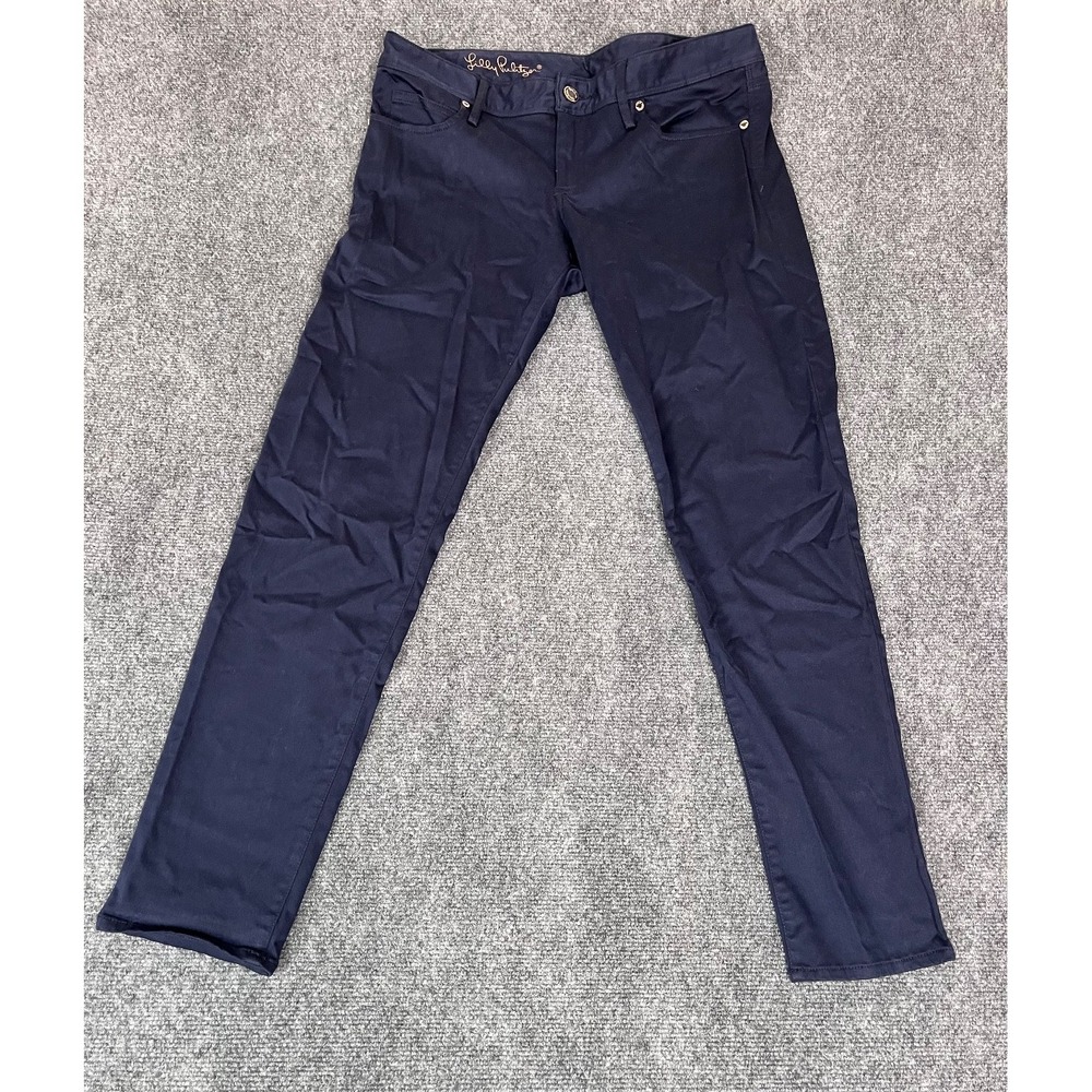 Lily Pulitzer Navy Blue Pants Straight Leg 60%Cotton/22%Rayon Size 10